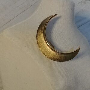 Trifari Vintage Brushed Faux Gold Half Moon Brooch Marked